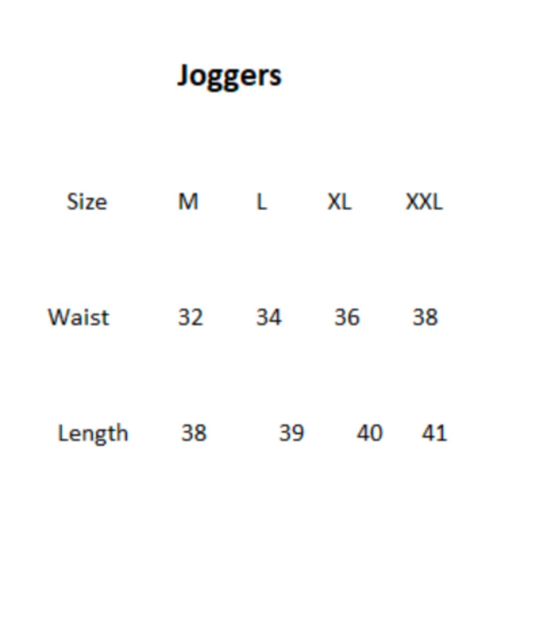 Women's Joggers Size Chart